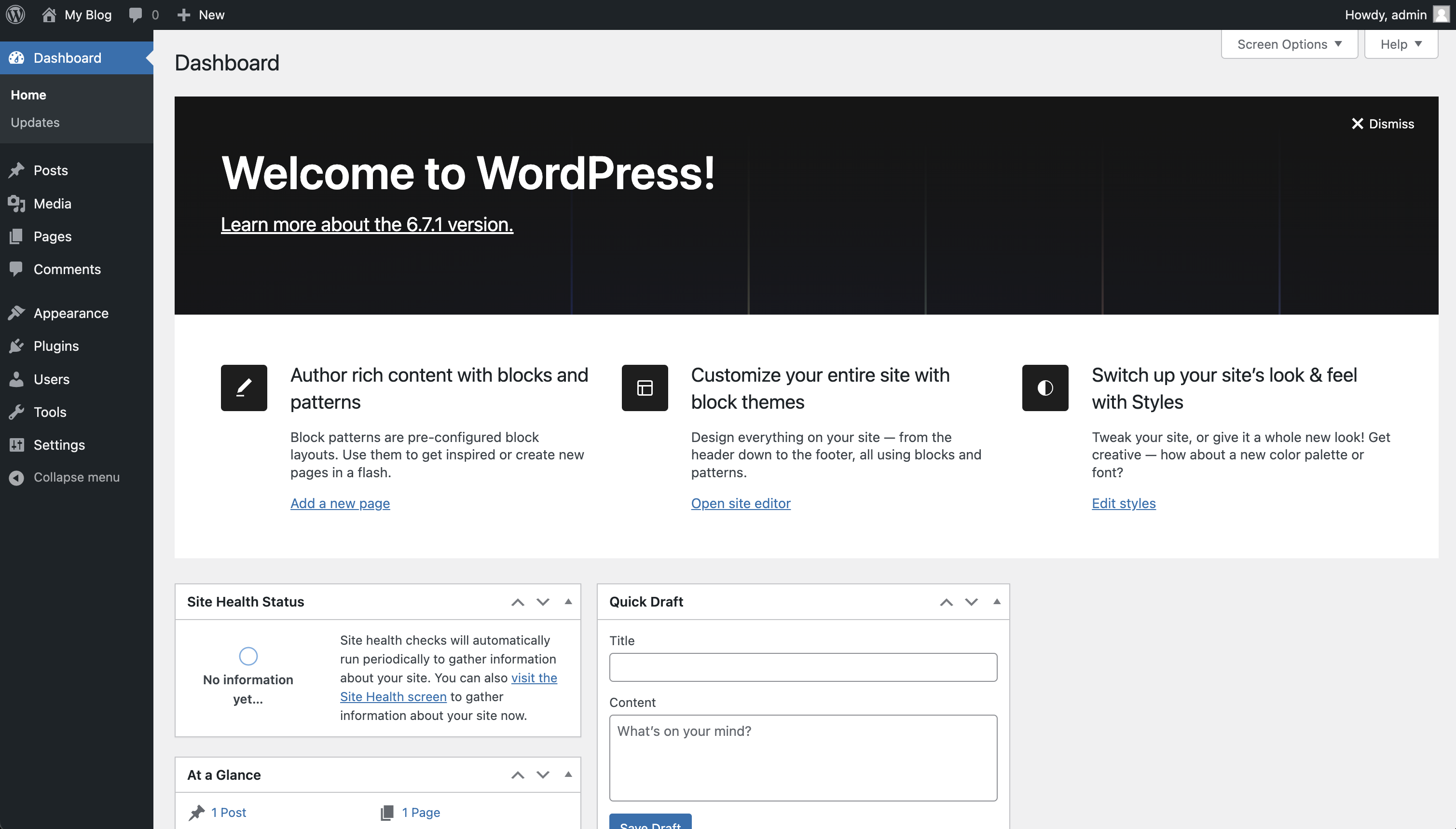 Screenshot des Wordpress Wartung-Interfaces